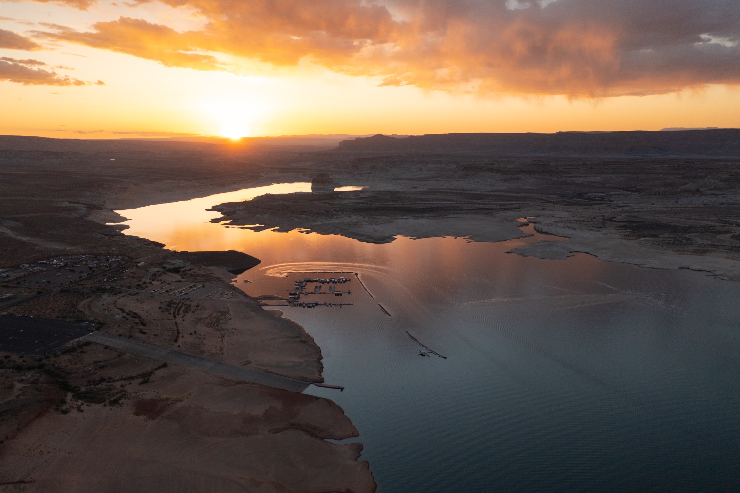 Sunset over Lake Powell and Wahweap Marina